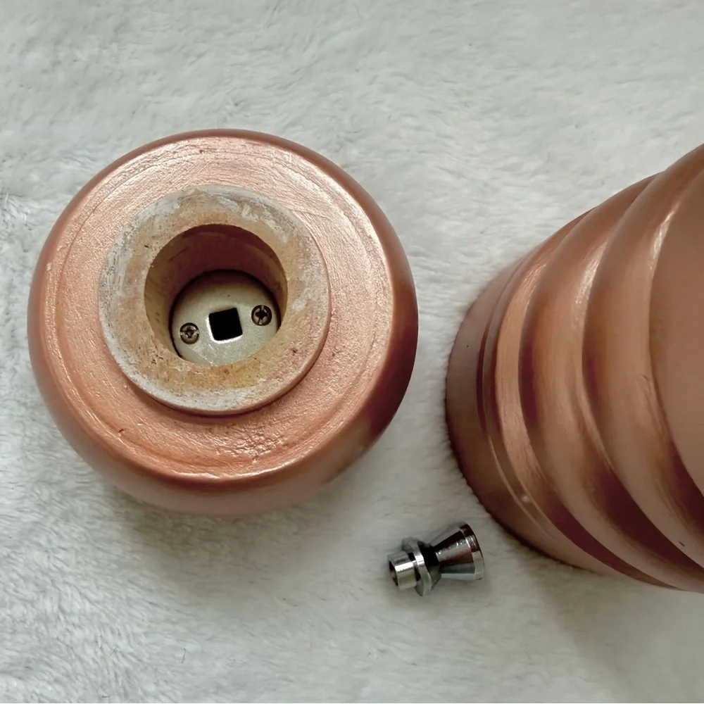 Large Upcycled Solid Wood Salt/ Pepper Grinder/Mill Rose Gold Tall Hans Painted